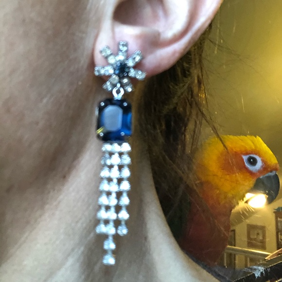 Blue topaz stone & white rhinestone drop earrings - Picture 7 of 8